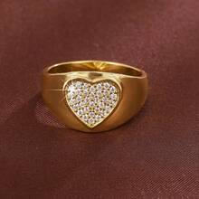1pc Elegant Heart-Shaped Design Cubic Zirconia Inlaid Women's Ring, Holiday Gift - Multicolor - View 6