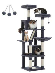 PAWZ Road 70.9" Flower Cat Tree, Tall Cat Tree For Indoor Cats, Large Cat Tree For Large Cats, Multi-Level Tall Cat Tower With 6 Scratching Posts, 2 Cat Condos, 2 Perches, Large Hammock, Pompoms, Deep Grey - Màu xám đen - Xem 10
