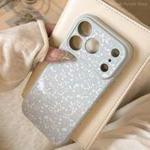 透明粉色花朵17 ProMax手机壳，柔软花卉图案保护套，兼容 16/14/15/13，创意、几何、简约、清新、小众、ins风 - 海霧藍 - 查看 1