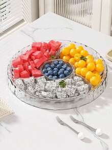 1pc Ripple Pattern Fruit Plate, Luxury Elegant Compartment Snack Tray, Kitchen/Living Room Fruit Plate - Multicolor - View 11