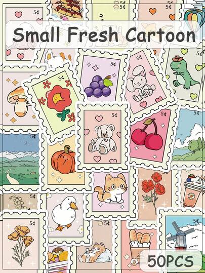 50 piezas de pegatinas de dibujos animados frescas y pequeñas para cuadernos, portátiles, estuches de teléfonos celulares, equipaje y decoración creativa