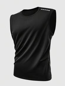 男士运动休闲两件套，包含运动裤和无袖T恤上衣，适合跑步、健身、训练，户外运动背心无袖上衣，黑色 - 黑色 - 查看 2