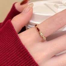 Nhẫn men đỏ kiểu Pháp hình thoi khảm đá Cubic Zirconia siêu nhỏ, thiết kế sang trọng, thanh lịch dành cho nữ. - Vàng - Xem 5