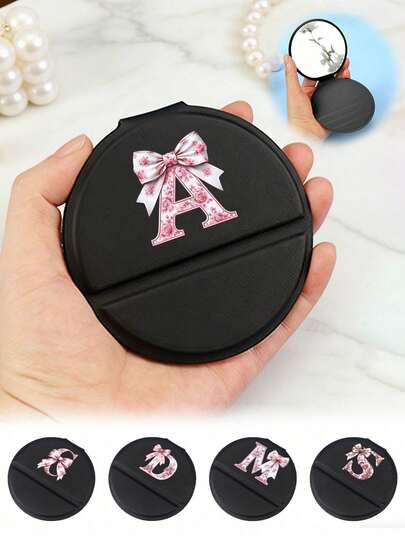 1 chiếc gương trang điểm mini gấp gọn cầm tay có nơ hồng và chữ cái A-Z, gương tròn nhỏ gấp gọn, gương trang điểm để bàn, gương trang điểm mini cầm tay, gương du lịch, sản phẩm làm đẹp, quà tặng cho phụ nữ - Món quà tuyệt vời nhất cho người yêu, bạn bè, gia đình, giáo viên, vật dụng cần thiết cho mùa tựu trường, quà tặng Ngày của Mẹ độc đáo, quà tặng tiệc tùng, quà cưới, quà sinh nhật.