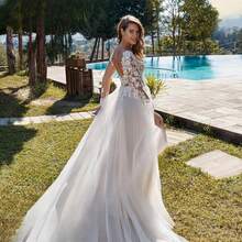 Elegant Sexy V Neck Long Sleeves Lace Appliqué A Line Tulle Formal Wedding Dress,Registry Office Dresses Bridal Gown,Evening Party Dress Birthday Party Dress Country Wedding,Romantic Church Ceremony Wedding Dress,Suitable For Wedding,Dating,Party,Singles' Party,Vacation,Formal Occasions,Dinner Dress,Prom Dress,Homecoming Dess,Cocktail Party,Wedding Guest Dress,Graduation - 白色 - 查看 6