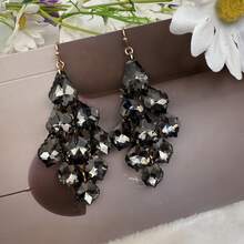 一对波西米亚流苏度假风手工优雅复古玻璃珠耳环，简约百搭创意夸张耳环，适合日常佩戴和度假，女士 - 黑色 - 查看 5