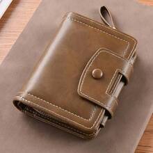 1pc Men's Short Wallet, Multi-Card Slots, Snap Button, Zipper Coin Pouch, Tri-Fold Bifold Wallet, Multifunctional Business Casual - Brown - View 5
