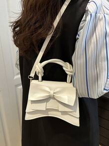 Túi xách tay màu trơn, viền xếp ly, kiểu dáng túi đeo chéo có nắp gập và trang trí nơ dành cho nữ. - trắng - Xem 5