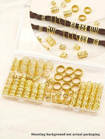 110 piezas Colección versátil de anillos de pelo de múltiples formas - Surtido de abrazaderas de pelo de aleación ajustables, joyería de pelo bohemia para rastas, trenzas y estilos retorcidos de hombres y mujeres