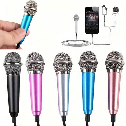 1 pieza Micrófono mini de 3.5 mm, micrófono portátil para canto, grabación de voz, entrevistas, karaoke, juegos, videoconferencias, transmisión en vivo, compatible con teléfonos inteligentes, portátiles, tabletas - sin batería requerida, aleación de aluminio, audio de alta calidad, cancelación de ruido, multifuncional, diseño de moda, plug and play, accesorio musical, accesorio de instrumento, regalo creativo/regalo de fiesta/regalo de cumpleaños/regalo musical/regalo para novia/regalo sorpresa
