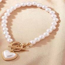 一套欧美时尚仿珍珠手链项链，独特奢华美学精致搭扣锁骨链，女士款 - 彩色 - 查看 8