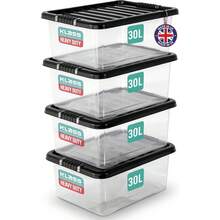 3 Pack Clear 50L Storage Boxes With Lids Stackable Nestable Plastic Containers For Home Kitchen Garage Office Accessories - 4 X 30L U/B - View 1