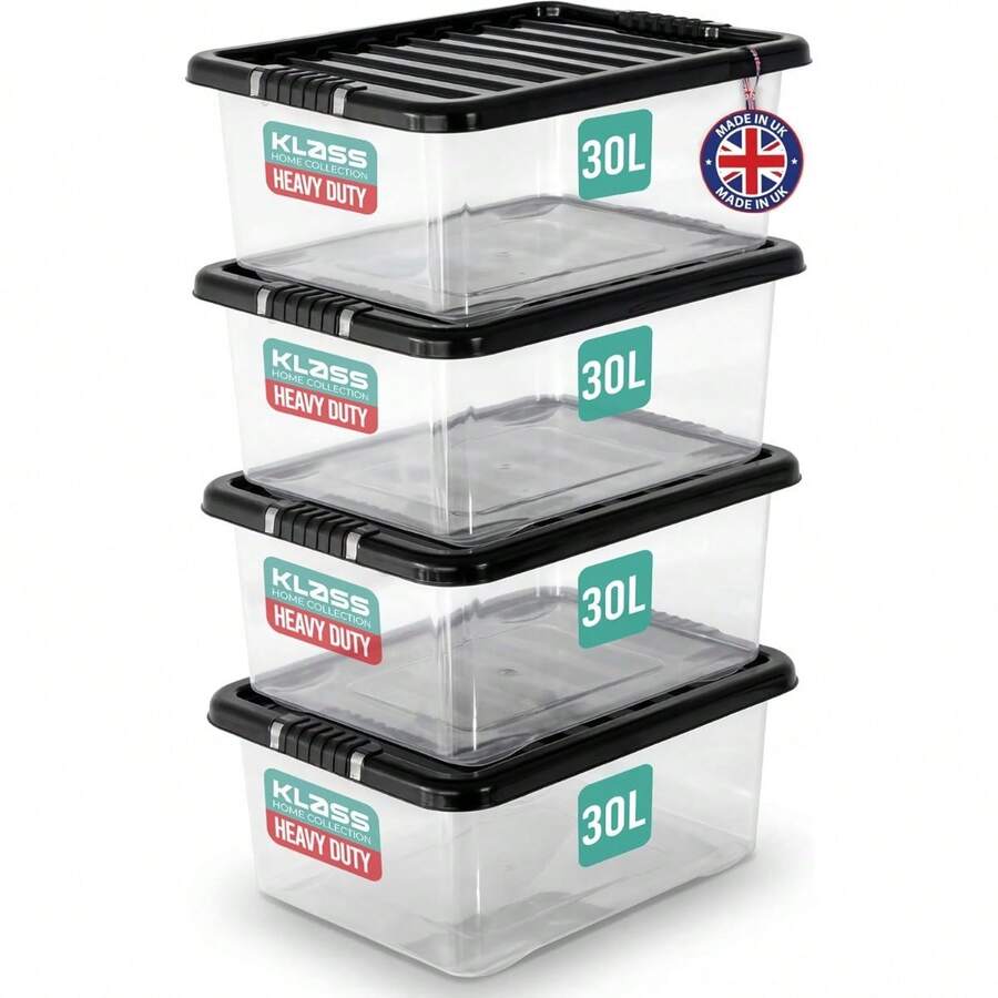 3 Pack Clear 50L Storage Boxes With Lids Stackable Nestable Plastic Containers For Home Kitchen Garage Office Accessories - 4 X 30L U/B - View 1