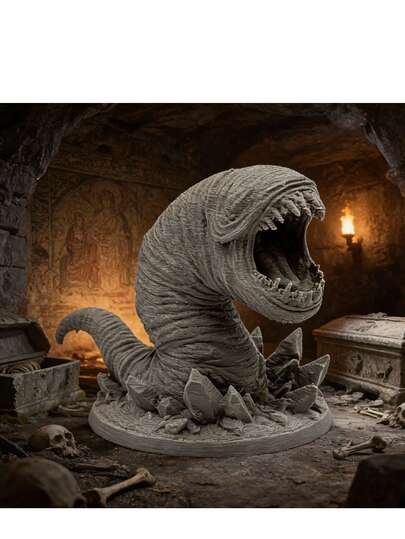 1个巨型蠕虫微缩模型，桌面角色扮演游戏，来自幽暗地域最深处的洞穴，一种巨大的蠕虫状掠食者，以啃噬骨骼为生。它坚硬的节肢可以磨碎岩石，而它那张布满利齿的大嘴则能吞噬一切阻挡之物。它是Taletop Games游戏中完美的Boss或核心生物，随时准备从地底破土而出投入战斗，也是战棋游戏爱好者的收藏佳品，更是圣诞礼物的理想之选。