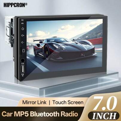 HIPPCRON 7" 1-DIN Car MP5 Radio HD Touch Screen Multimedia Player FM AUX USB MirrorLink Easy Installation