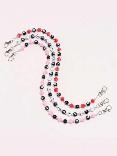 1pc Y2K Style Dice Bead Chain Decor Bag Charm, Pink, Black, Red, White, Streetwear Bag Straps Bag Chain Accessoires Teacher Gifts
