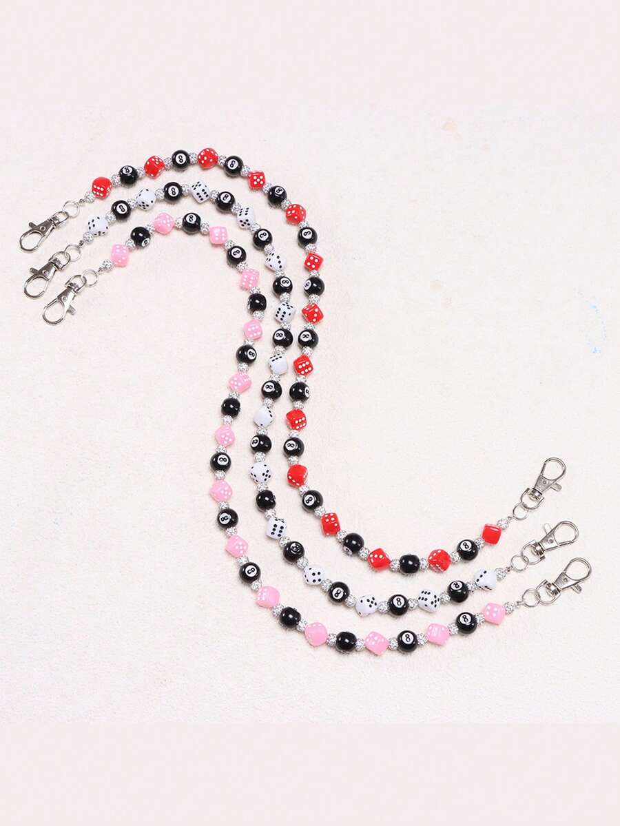1件Y2K风格骰子串珠链装饰包包挂件，粉色、黑色、红色、白色，街头风 - 彩色 - 查看 1