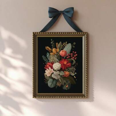 1 Pc Moody Dark Floral Bouquet Canvas Printed Poster, Retro Style Dark College Living Room Home Mural, Spring Country Gothic Floral Painting, Modern Pop Art Frame Prints Can Be Hung Directly