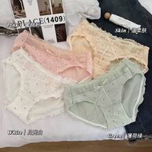 Cream Cake~Girlish Lace Polka Dot Women's Underwear, Comfortable Elastic Mid-Waist Briefs For Students, 2025 New Model - 蜜桃粉 - 查看 1
