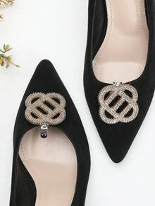 2 piezas Hebillas de zapato cuadradas de metal con diamante de imitación desmontables de moda minimalista - Dorado - Ver 5
