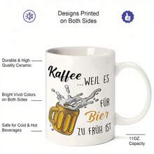 11oz "Beer Too Early" Funny Print Coffee Mug, Novelty Breakfast Cup Printed Ceramic Coffee Mug With Comfortable Handle, Thermal Insulated, Personalised Mug, Iced Coffee Cup, Coffee Travel Mug, Perfect Mother's Day & Birthday Gift For Mom, Valentine Gifts For Him & For Women, Funny Teacher Gifts, Ideal For Home, Kitchen, Living Room & Back To School Use - Red - View 7