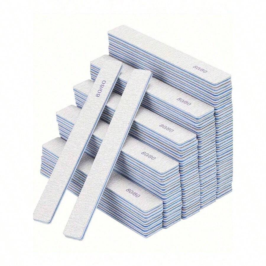 (Optional 80/80, 100/180) Grit Nail Files, Acrylic Nail Sanding Boards, Professional Manicure Tools, Suitable For Home & Salon, Durable Double-Sided - 彩色 - 查看 1