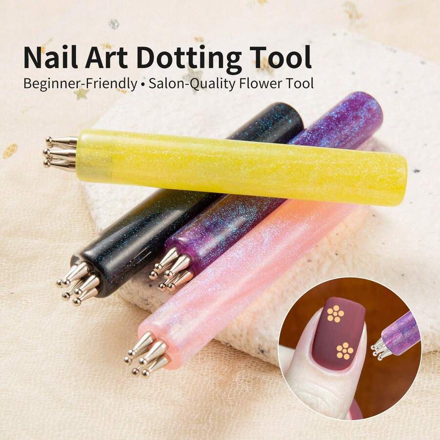 5-In-1 Nail Art Dotting Pen Tool Set, Nail Art Brushes, Multi-Head Dotting Pen, Suitable For Polka Dots, Petal Patterns DIY Nail Art Tools - Multicolor - View 1