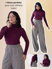 Blusa de Frio Segunda Pele Feminina Cacharrel Básica Manga Longa Gola Alta Malha Macia Confortável - Preto - Visão 3