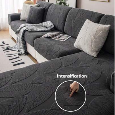 1pc Plush Jacquard Sofa Seat Cushion Cover, Decorative, Pet-Friendly, Waterproof, Anti-Slip, Machine Washable, Suitable For L-Shaped Sofa 1/2/3/4 Seats, All Seasons