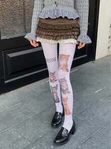 1 Pair Women's Velvet Cat Print Pantyhose, Cute, Elegant, Comfortable And Durable, Suitable For Various Festivals, Dates, Daily Outings, Work Commute And Outdoor Activities - Multicolor - View 2