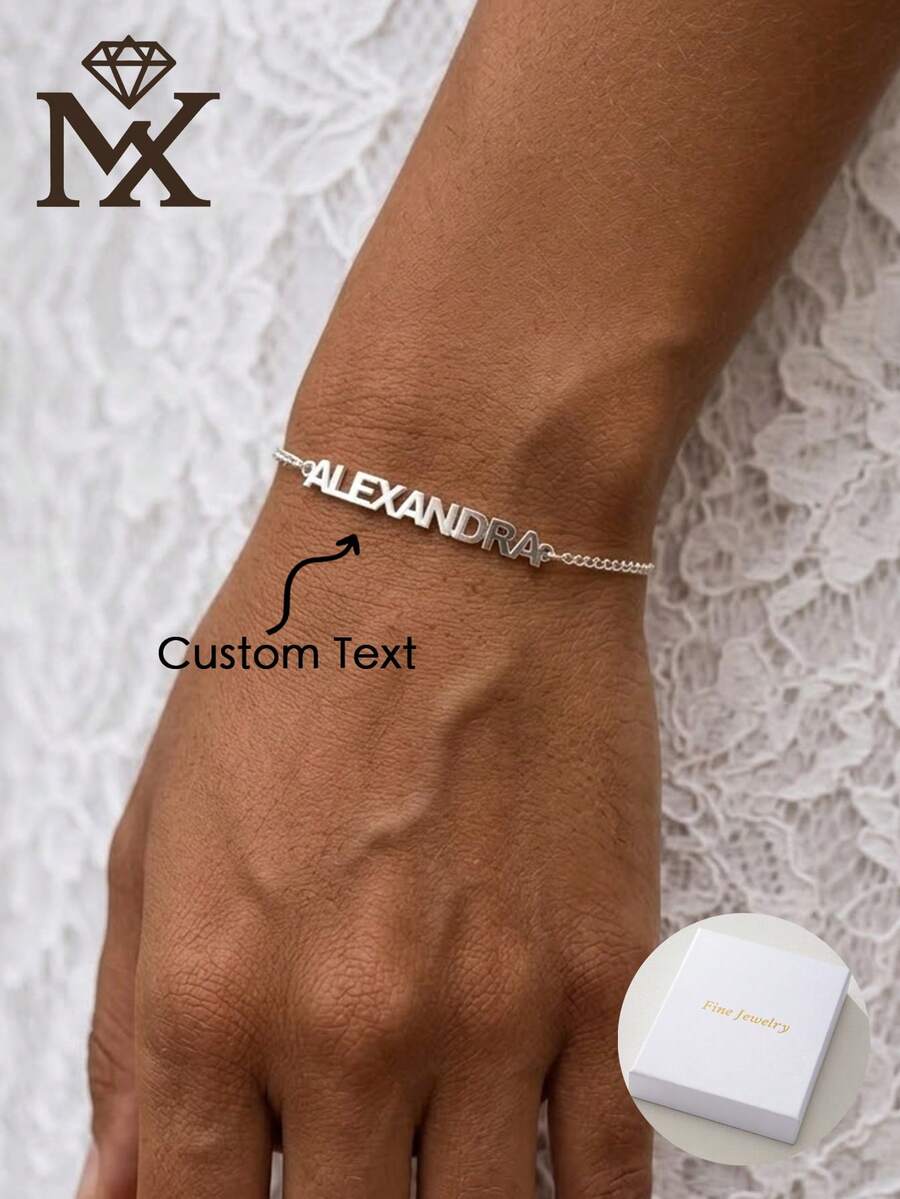 A Personalized And Exquisite English Name Fashion Bracelet, Made Of Customizable 304L Stainless Steel With An Adjustable Fine Cuban Chain. This Elegant And Stylish Bracelet Is Perfect For Everyday Wear And Gifting On Occasions Like Valentine'S Day - Multicolor - View 1