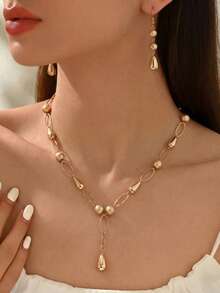 3pcs/Set Unique Women Necklace And Earrings Set, Versatile For Daily Wear, Holidays, Casual & Vacation - Yellow Gold - View 9