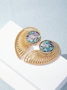 1 Pair Exaggerated Geometric Abalone Pattern Earrings For Women - Multicolor - View 2