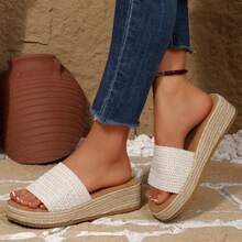Womens Wedges Heels Sandals For Women Platform Slides Slippers Comfortable Espadrilles Summer Shoes Casual Open Toe Platform Sandals Outdoor Beach Walking Travel - Màu be - Xem 6