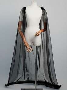 Embroidered Lace Mesh Shawl Transparent Cape Thin Shawl For Bridal Wedding Party, Long Lace Applique Wedding Dress Photo Shoot Runway - Multicolor - View 10