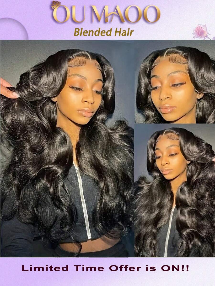 Perruque à ondes corporelles haute densité à 200% - Perruque frontale transparente en cheveux vierges mélangés 13x6 13x4HD, pré-épilée avec des cheveux bébé et une ligne de cheveux naturelle, perruque frontale sans colle pour femmes, couleur noire naturelle et boucles volumineuses ultra-pleines, sans colle et prête à porter