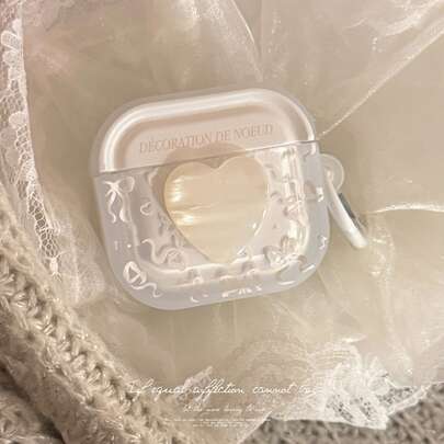 1pc Transparent 3D White Shell Knot + White Hanging Loop White Shell Bowknot Suitable Compatible With Apple Earphone Case, Bluetooth Wireless 4th Gen Protective Case, Elegant Hanging Loop
