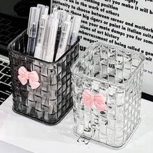 Organizador de almacenamiento de escritorio de plástico transparente cuadrado, soporte para brochas de maquillaje y lápices de cejas, taza multiusos para bolígrafos, organizador de escritorio para dormitorio de estudiante, almacenamiento de cosméticos y papelería, accesorio imprescindible - Multicolor - Ver 9