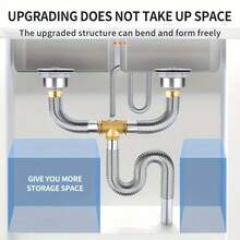 Universal Kitchen Sink Drain Pipe Set, Suitable For Single/Double Sinks, Flexible Composite Pipe, Anti-Clogging With Overflow Hole - A - View 1