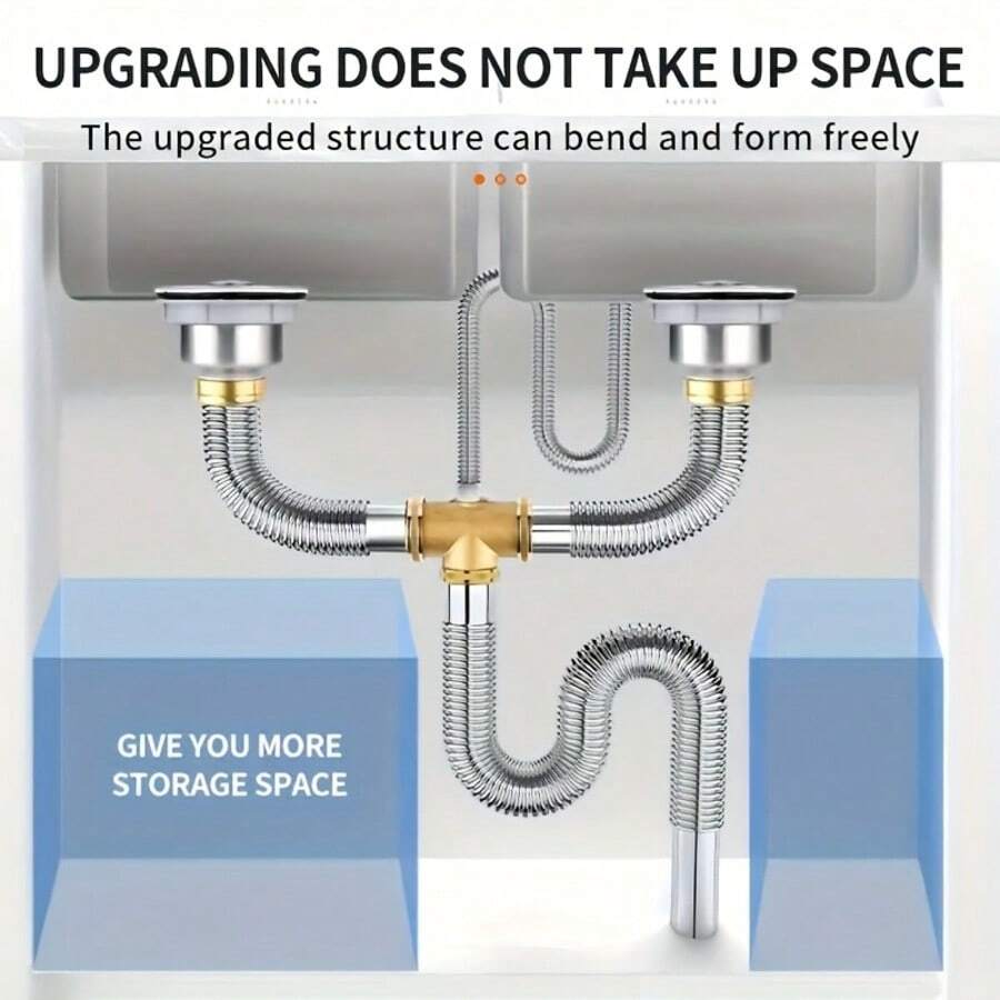 Universal Kitchen Sink Drain Pipe Set, Suitable For Single/Double Sinks, Flexible Composite Pipe, Anti-Clogging With Overflow Hole - A - View 1