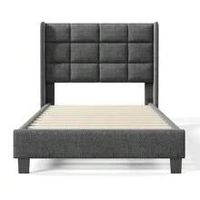 Upholstered Bed With A Modern Design And Padded Headboard. Single Slatted Bed, 90 X 200 Cm, In Grey Linen, Medium Firmness (Mattress Not Included). - Dark Grey - View 5