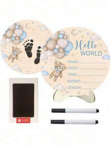 Bộ 3 tấm bảng gỗ thông báo sinh nhật bé sơ sinh, bảng thông báo sinh nhật bé hình gấu xanh, thẻ đánh dấu dấu chân đầu tiên của bé, thẻ tên đầu tiên của bé ở bệnh viện, quà tặng cho mẹ mới sinh, thích hợp làm đạo cụ chụp ảnh sơ sinh, trang trí phòng. - Nhiều màu - Xem 5