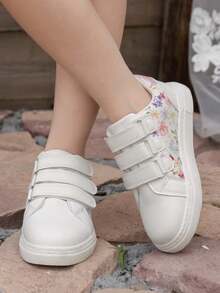 Zapatillas deportivas de moda impresas para niños, de fácil puesta y quitado con , cómodas zapatillas casuales blancas para el campus, diseño minimalista y ligero, zapatos planos para niñas, adecuados para niños de 3 a 14 años, nueva colección primavera/verano, aptos para interior/exterior, actividades casuales, uso diario, festivales, fiestas - Blanco - Ver 8