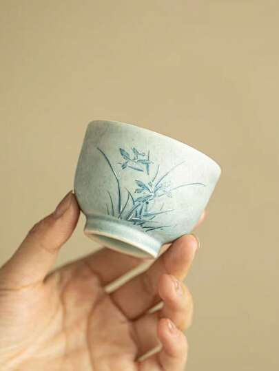 1pc/2pcs/4pcs Jingdezhen Handpainted Blue And White Porcelain Teacups, Kung Fu Tea Set, Chinese Style Tea Cups, Imitation Song Dynasty High Foot Master Cup, Guest Cup, Suitable For Gifts To Elders, Relatives, Bosses. Suitable For Daily Use, Gatherings, Parties