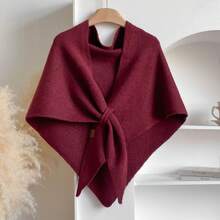 An Elegant Retro-Style White Scarf Made Of Soft Imitation Cashmere, Featuring A Bow Buckle, Perfect For Everyday Wear. This Comfortable And Casual Shawl Is Ideal For Winter, Versatile For All Seasons, And Is A Durable - 白色 - 查看 2
