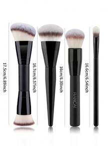 4支装专业化妆刷套装，带礼盒，平头粉底刷，双头设计，三角形刷毛头，用于修容遮瑕。 - 黑色 - 查看 5