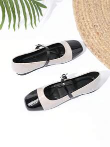 Giày búp bê nữ kiểu dáng slip-on mới về, giày Mary Jane casual phối da. - Màu be - Xem 2