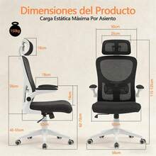 Silla de Oficina con Soporte Lumbar,Silla De Escritorio Ergonómica con Altura Ajustable,con Función de Bloqueo de Inclinación,Silla Ergonomica con Reposacabezas Ajustable,Respaldo Alto,con Ruedas - 1 - Ver 3