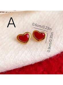 Retro Red Heart Stud Earrings + Necklace, A Gentle And Versatile Jewelry Set That Suits Office Wear And Makes The Complexion Look Fairer, Exuding A Refined And Elegant Style. - Necklace - View 3