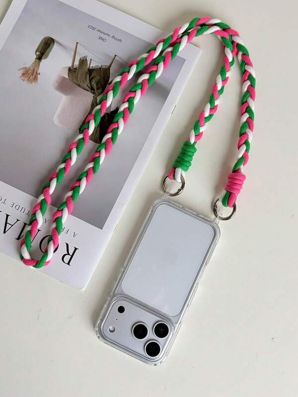 多巴胺撞色扭纹编织手机挂绳，可拆卸透明保护壳，适用于 17/16/15 Pro